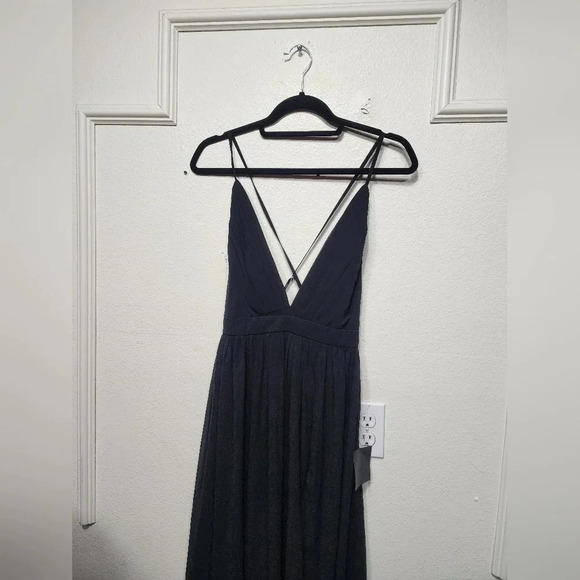 Lulu's Ballroom Bliss Black Pleated Maxi Dress Wedding Party Guest Bridesmaid - Picture 7 of 12